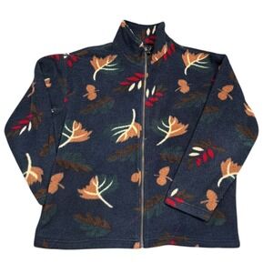Lavon Petite Navy Floral Fleece Jacket Full Zip Soft Cozy Womens PM Lightweight